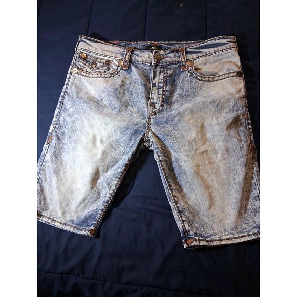 True Religion Jeans Rocco Super T Short Flap Fray Denim Shorts Men's Size 38 NWT - Picture 1 of 7